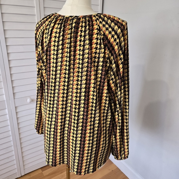 Belldini Houndstooth Blouse Women's 2X Retro 70s‎ Peasant Boho Eclectic Stretchy - Picture 6 of 13